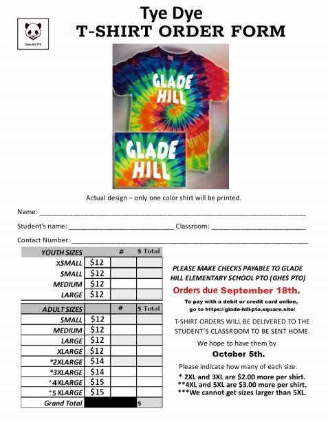 Tye dye shirts – Glade Hill Elementary School PTO